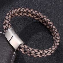 Fashion Vintage Braided Leather Double Layer Bracelet Men Jewelry Trend Woven Bangles Wrist Band Gifts Pulsera Hombre S504 2024 - buy cheap