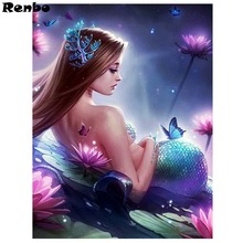 Pintura de diamantes 5d Diy, punto de cruz de sirena, bordado de diamantes de criaturas marinas, Cuadrado completo, redondo, imágenes de niña de dibujos animados, Kit de mosaico 2024 - compra barato