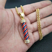 Hip Hop Gold Color Stainless Steel Geometric Cylinder Barbershop Sign Pendant Necklace for Men Barber Jewerly with 24" Box Chain 2024 - buy cheap