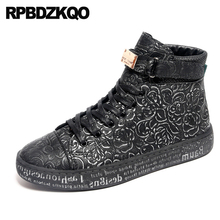 Tênis cano alto masculino, casual, marca, floral, vintage, sapatos, skate, renda, confortável, preto, ponta de metal, impresso, flor, treinador de passarela 2024 - compre barato