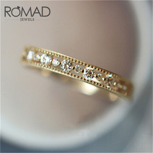 ROMAD Dainty Ring Hollow   Gold Round Cubic Zirconia Ring for Female Fashion Popular Rhinestone Wedding Rings for Women R4 2024 - buy cheap