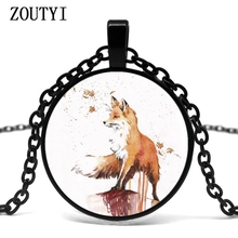 Hot, autumn maple leaf fox glass pendant necklace, men and women pendant necklace jewelry. 2024 - buy cheap