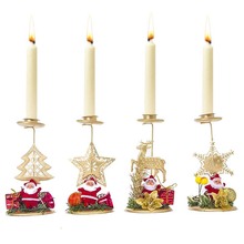 Portavelas dorado de lujo para Navidad, decoración de árbol, ciervo, copo de nieve, candelero de Navidad, Fiesta en casa, ornamento 2024 - compra barato