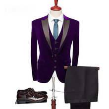 2019 Custom Made Formal Purple/Burgundy/Black Velvet Suit Men Slim Fit Groom Blazer Slim Fit 3 Piece Prom Tuxedo Wedding Suits 2024 - buy cheap