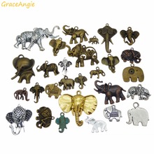 GraceAngie 10pcs Bronze Gold Zinc Alloy Mixed Elephant Shape Animal Pendant Charms DIY Jewelry Finding Wholesale 10-65mm 2024 - buy cheap