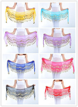 1pcs resell  Egypt belly dance stage wear 128 golden/silver coins hip wraps scarf  waist belt 12 colors 2024 - buy cheap