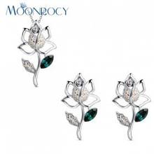 MOONROCY Free Shipping Fashion Leaf Shape Necklace and Earring Jewelry Set Rose flower for women Blue Green pink Gift 2024 - buy cheap