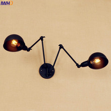 Старинный винтажный светодиодный настенный светильник 2 головки чердак Inustrial Регулируемая настенная лампа с длинным кронштейном бра Arandela светодиодная подсветка лестницы 2024 - купить недорого