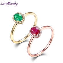 14kt Yellow Gold Rings For Women Eternity Love Engagement Ring Natural Oval Emerald Ruby Gemstone Diamonds Lady Jewelry In Stock 2024 - buy cheap