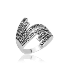 Joyería Vintage de moda, anillos de gemas para mujer, anillo de piedra Natural negro brillante 2024 - compra barato