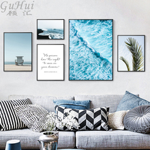 Nordic Landscape Ocean Sea Island Canvas Painting Letter Print Poster Wall Pictures For Home Wall Decoration Blue Waves Plant 2024 - buy cheap