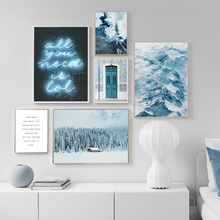 Paisaje del mar de bosque de montaña de Nieve Azul cuadro sobre lienzo para pared carteles nórdicos e impresiones imágenes de pared para decoración para sala de estar 2024 - compra barato