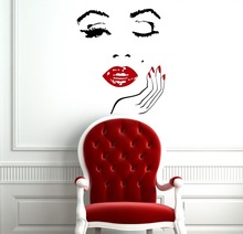 Removable Wall Decals Vinyl Interior room Decor Beauty Salon Girl Face with Hand Manicure Nail Lip Art Murals Sticker M-187 2024 - buy cheap