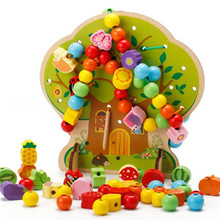 Montessori Materials Educational Wooden Toys for Children Early Learning Preschool Teaching Fruit Tree House Stringing Beads 2024 - buy cheap