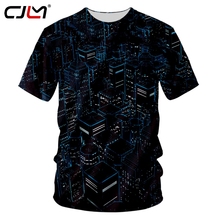 Camiseta con cuello redondo CJLM negra con personalidad para hombre, camiseta informal de gran tamaño para hombre, Camiseta con estampado 3D de ciencia ficción con luz de ciudad 2024 - compra barato