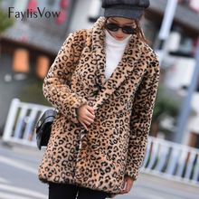 Leopard Print Faux Fur Coat Women Winter Warm Soft Turn Down Collar Fluffy Jackets Female Ladies Artificial Fur Plus Size Coats 2024 - buy cheap