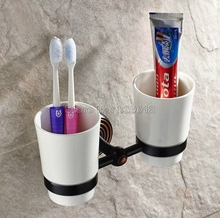 Black Oil Rubbed Bronze Wall Mounted Toothbrush Holder with Two Ceramic Cups Wba143 2024 - buy cheap