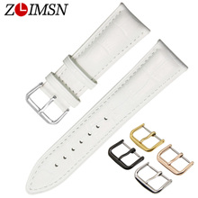 ZLIMSN White Genuine Leather Watch Strap 18 20 22 24mm Stainless Steel Watch Buckle Four Colors Clasp for Ladies Mens Watches 2024 - buy cheap