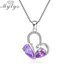 Mytys-collar con colgante de doble corazón para mujer, Cristal púrpura de Plata de Ley 925, regalo del Día de San Valentín, regalo de boda, CN502 2024 - compra barato