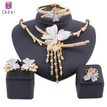 Bridal Gift Nigerian Wedding Tassel Necklace Earring Ring Bangle Jewelry Fashion Dubai Crystal Costume Design Flower Jewelry Set 2024 - buy cheap