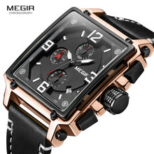 Megir Men's Square Dial Sports Quartz Watches Leather Strap Chronograph 3 ATM Waterproof Wristwatch Men Relogios Clock 2061 Rose 2024 - buy cheap