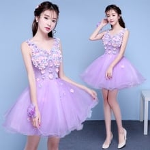 New light purple short lace summer lady girl women princess bridesmaid banquet party dress gown 2024 - buy cheap