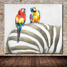 Pinturas sobre tela feitas à mão, "papagaio e zebra pintura a óleo em tela imagens para parede para sala de estar decoração de casa 2024 - compre barato
