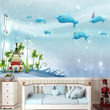 Dolphin swimming fantasy cartoon room background wall professional production mural wholesale wallpaper mural poster photo wall 2024 - buy cheap