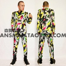 S-5xl New 2021 Men Slim Dj Singer Hight-grad Graffiti Suit Jacket Singer Costumes Formal Dress Mens Suits Clothing 2024 - buy cheap
