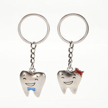 2pcs/Set Wholesale Cartoon Teeth Keychain Dentist Decoration Key Chains Stainless Steel Tooth Model Dental Clinic Gift 2024 - buy cheap