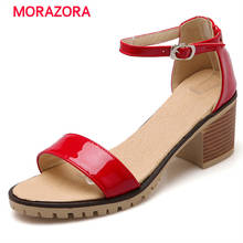 MORAZORA Women patent leather sandals high heels shoes buckle solid big size 34-43 wedding shoes elegant fashion 2024 - buy cheap