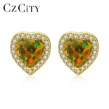 CZCITY New Elegant Heart Design Opal Stud Earrings for Women Sparkling CZ Wrapped Charming Earrings Silver Jewellery Carving 925 2024 - buy cheap