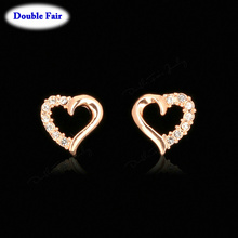 DWE327 Cute Love Heart Crystal Rose Gold Color Stud Earrings Fashion CZ Dimond Jewelry Earings For Women Wholesale Brincos 2024 - buy cheap