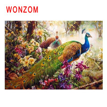 Wonzom-pintura de floresta, números, animal abstrato, pintura a óleo, pavão, quadros, decoração acrílica, pintura em tela, arte moderna 2024 - compre barato