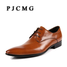 PJCMG Hot Sale Fashion High Quality Genuine Leather Men Oxfords, Lace-Up Business Oxford Breathable Dress Wedding Men Shoes 2024 - buy cheap