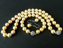 Fashion 10mm Golden Shell Pearl Round Beads Necklace bracelet Earrings Set AAA+ 2024 - buy cheap