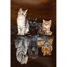 5D Diy diamond painting cross stitch Reflected Cat Tiger Full Square Drill embroidery Needlework Rhinestone home decor gifts 2024 - buy cheap