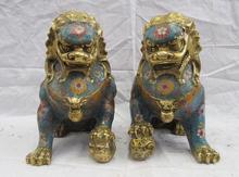 Casal de leão de bronze bronze bronze e cobre chinês acabamento esmaltado foo fu protetor para porta de cães 2024 - compre barato