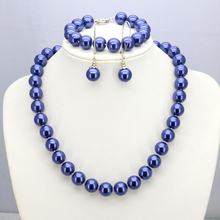 Conjunto de colar de pérolas de vidro, duas opções de cores azul escuro/azul, colar de 12mm e pulseira de 18 "e 7.5", brinco para mulheres, fabricação de jóias quentes 2024 - compre barato