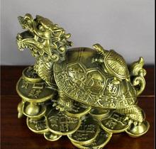 Chinese copper Brass Feng Shui luck Wealth Money Coin Dragon turtle statue 2024 - buy cheap