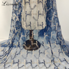 new 1yard Retro blue Gold thread Net yarn embroidery lace fabric,DIY Handmade wedding dress clothes skirt material 2024 - buy cheap