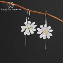 Lotus весело момент реального 925 пробы серебро Творческий дизайнер Модные украшения хороший цветущие цветы Длинные Висячие серьги для Для женщин 2024 - купить недорого