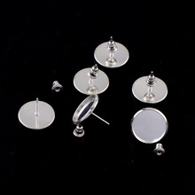 Cheaper 14mm 10pcs Silver Plated Earring Studs Earrings Blank/Base Fit 14mm Glass Cabochons Earring Base Setting Earring Bezels 2024 - buy cheap