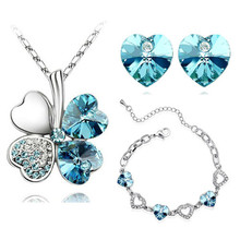 Austrian Crystal Clover 4 Leaf leaves Floating heart pendant quality Necklace bracelet Earring fashion jewelry sets women gifts 2024 - buy cheap