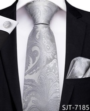 SJT-7185 DiBanGu роскошные серебряные цветочные галстуки для мужчин Hanky запонки Галстуки 100% шелк галстук костюм деловой Свадебный галстук набор 2024 - купить недорого