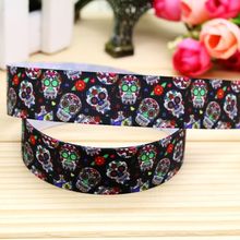 7/8inch Free Shipping Skull Printed Grosgrain Ribbon Hairbow Headwear Party Decoration Diy Wholesale OEM 22mm P5769 2024 - buy cheap