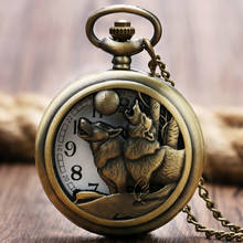 High Quality Hollow Retro Bronze Full Moon Wolf Howl Theme Fob Quartz Pocket Watch With Necklace Chain Best Gift Men Women 2024 - buy cheap