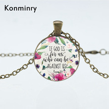 Fashion Bible Quote Necklaces If God Is For Us Who Can Be Against Us Verse And Pattern Glass Necklace Christian Gift Jewelry 2024 - buy cheap