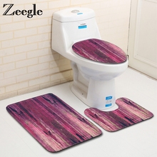 Zeegle Wood Printed 3pcs Bath Mats Set Non-Slip Bathroom Carpet Doormat Decor Toilet Seat Cover Rug Bathroom Mats Set Shower Rug 2024 - buy cheap