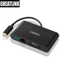 USB-C многопортовый адаптер с VGA, USB 3,0, Gigabit Ethernet и usb type C питания доставка зарядный порт адаптер конвертер кабель 2024 - купить недорого